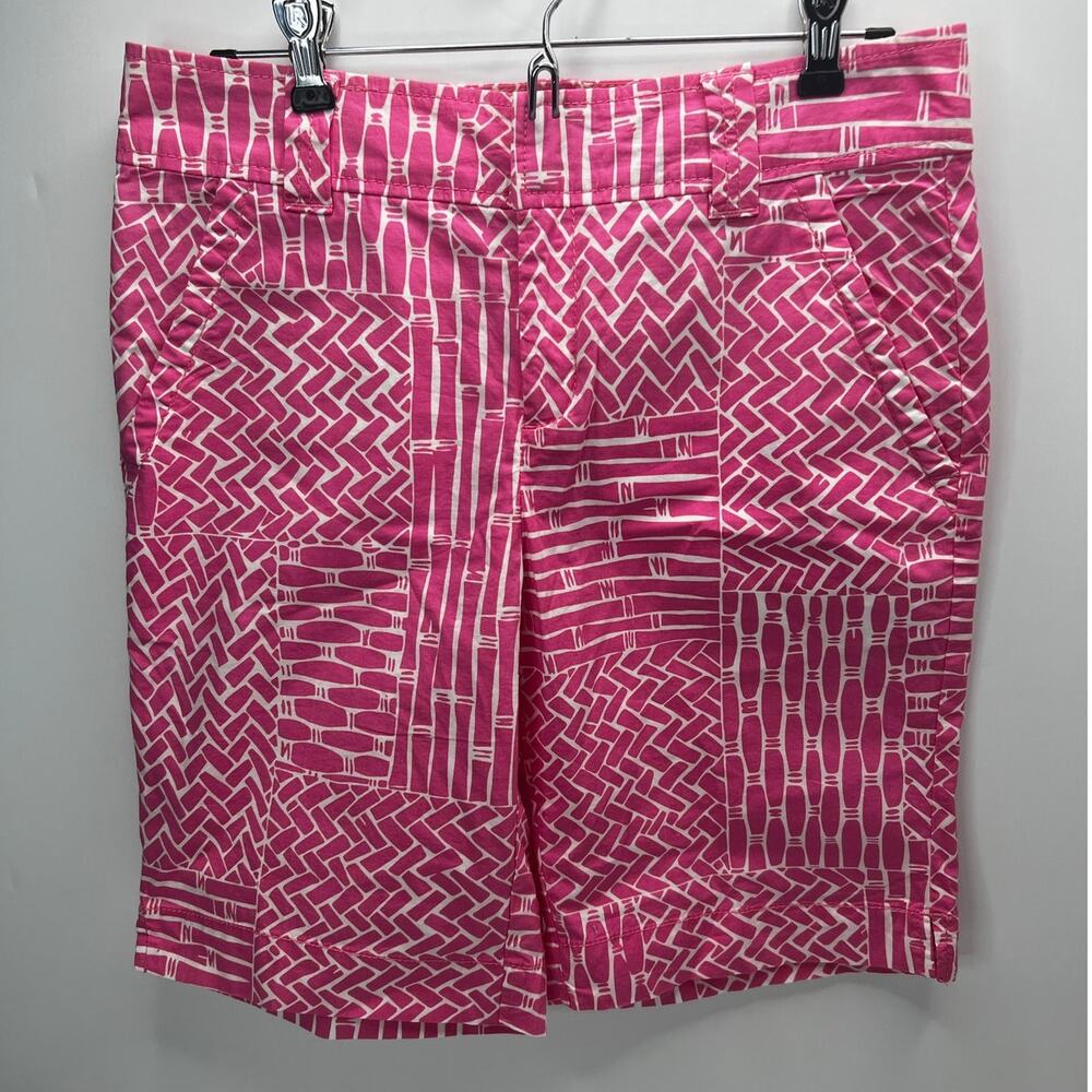 Lilly Pulitzer Tisket Tasket Resort Fit 10" Bermuda Shorts Pink White Women 4